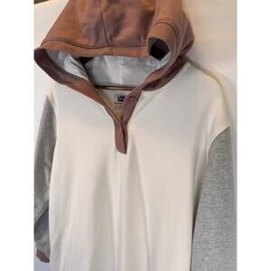 Lands' End Women’s 2X Serious Sweats Hooded Colorblock Sweatshirt Pullover White